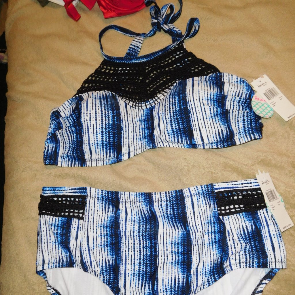Nwt 20w Raisins Curve 2 Piece Bikini Blue White Pr